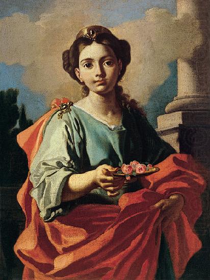A female Saint holding a plate of roses, Giacomo Cestaro